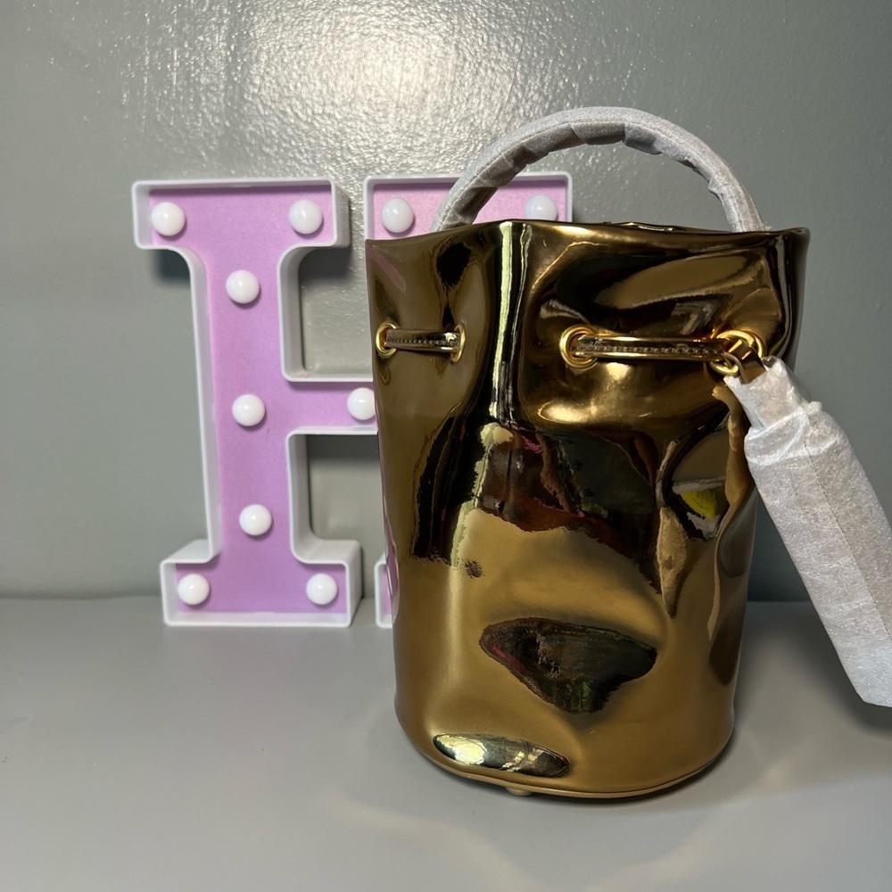 Brandon Blackwood gold metallic Kamala bucket bag